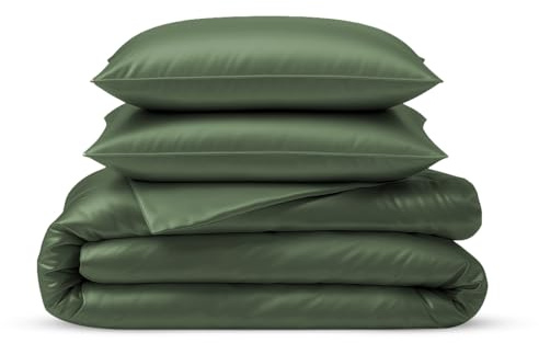 LINENWALAS 100% Organic Bamboo Double Duvet Cover Set with Zipper and Corner Ties, Soft, Cooling Quilt Cover Set, Perfect for Skincare (Double, Avocado Green)