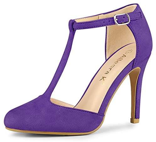Allegra K Damen Pumps mit Abgerundeter Spitze und Stilettoabsatz mit T-Riemen Lila 39