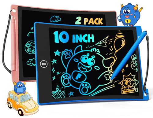 TEKFUN 2 Stück LCD Schreibtafel Kinder Zeichenbrett 10 Zoll Bildschirm Maltafel Zaubertafel mit Lanyard, Lernspielzeug Geschenke für 3 4 5 6 7 Mädchen Jungen (Rosa+Blau)