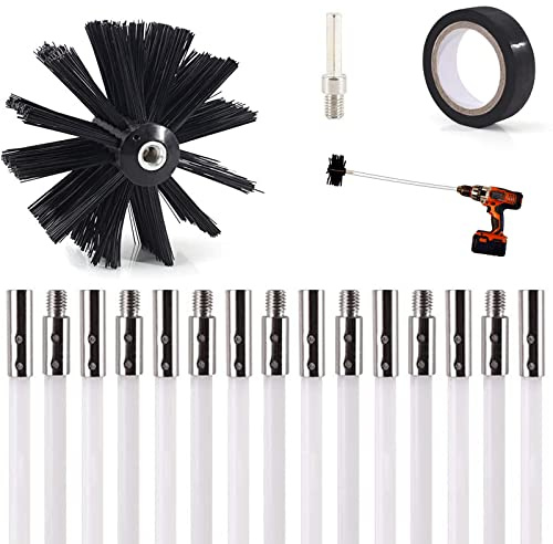 Kit De Ramonage Poêle Pellet, Outil Nettoyage De Cheminée Brosses Réglable 6/9/12/15 Flexibles Cannes Kit pour Nettoyage du Poêle À Granulés pour Nettoyer Chaudières Canalisations,20FT