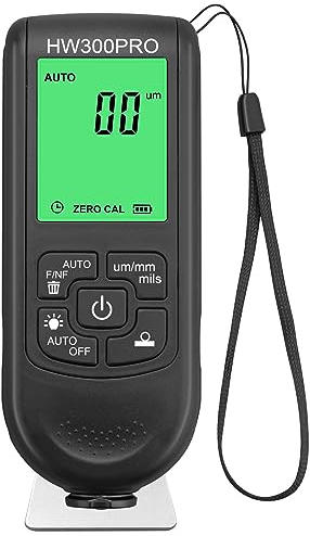 CAMWAY Profi Schichtdickenmessgerät 0-2000μm, Dickenmessgerät mit LCD-Anzeige & Batteriestands, Lackschichtenmesser Auto Fe & NF Sonde Digitales Lackmessgerät für Stahl- und Aluminium-Basismetallautos