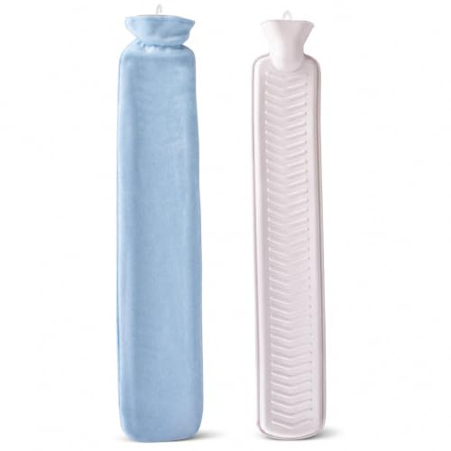 1Above_Long Hot Water Bottle, 2L Hot Water Bottle with Soft Fleece Cover, Extra Long Hot Water Bag for Neck, Waist, Back, Legs,Shoulder, Warm Gift for Women Men Kids, 76 x 13 cm (Light Blue)