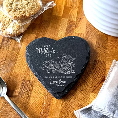 Fingerprint Designs Heart Slate Style Teapot Set Floral Happy Personalised Coaster