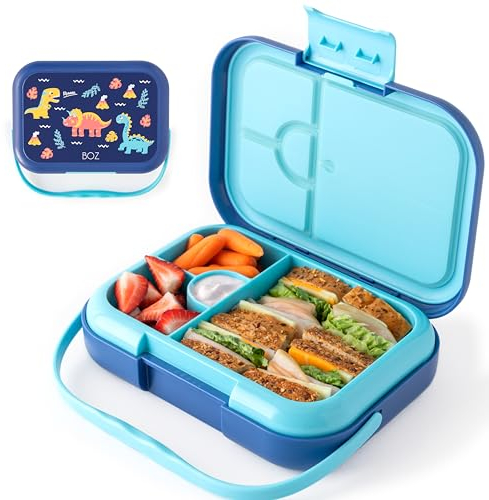 BOZ Porta Pranzo per Bambini (Dinosauri) – Lunch Box Bambini 3-7 Anni – Schiscetta Pranzo a Scomparti – Bento Box Bambini per Scuola, Asilo o Campo Estivo – Portavivande Lavabile in Lavastoviglie