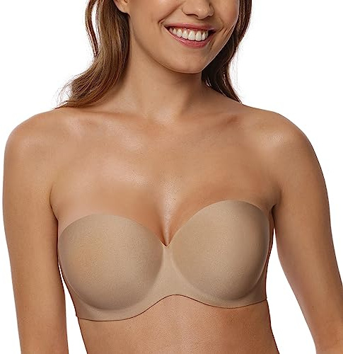 Vivisence Reggiseno Senza Spalline Bandeau Reggiseno Schiena Scoperta da Donna Autoadesivo Invisibile Balconette per Abiti E Look Senza, Beige,D