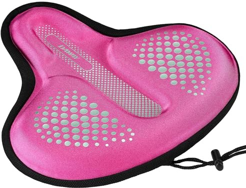 DAWAY C9 Memoryschaum Gepolsterter Fahrradsattelbezug, Extra Weicher Breit Groß Sattelbezug Für Heimtrainer Fahrrad, MTB, Bequem Sattelpolster Für Damen Herren Senioren, 31 X 30,5 cm, Rosa