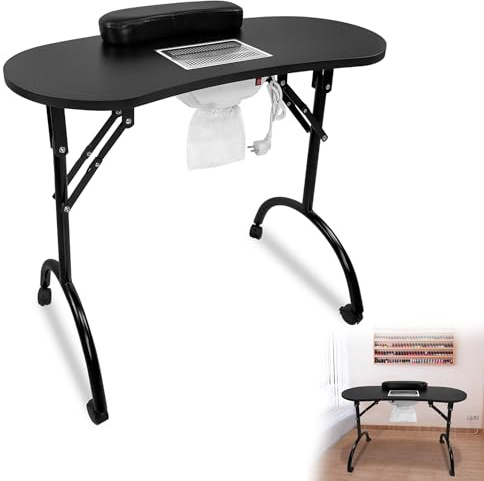 CEEDIR Klappbarer Maniküretisch mit Absaugung 98x44x77cm Mobilesmanikürtisch Nageltisch Studiotisch Maniküre Tisch mit Rollen, Schublade & Aufbewahrungstasche für Nagelstudio