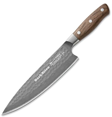F. DICK Kochmesser DarkNitro 21 cm - geschmiedet, rostfrei, Klinge extra scharf, 61 HRC, Chefmesser Hammerschlag & Eichenholzgriff - Spezialstahl Küchenmesser - Profi Messer Made in Germany - 81147212
