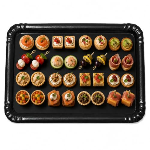 Bandeja de catering desechable de recepción | Lote de 100 palillos de cartón rígido | 2 tamaños | Plata - Oro - Negro | Servicio - Presentación Buffet Pequeños Hornos Cristalinos (negro, 28 x 42 cm)