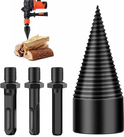 Thapncow 32mm Spaccalegna manuale in acciaio|con 360° Spaccalegna a cuneo|Cunei di spacco per legno|punta conica con 3 manici di foratura (quadro/esagonale/tondo) per spaccare legno e abbattere alberi
