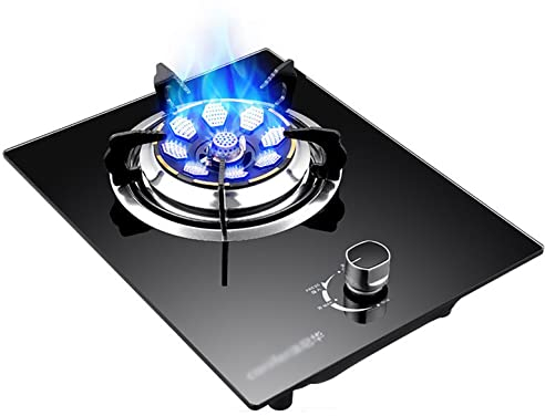 Placa de gas Estufa de gas, accesorios de cocina de escritorio para el hogar, utensilios de cocina, gas natural/propano, panel de vidrio templado negro a prueba de explosiones, para calentar, co