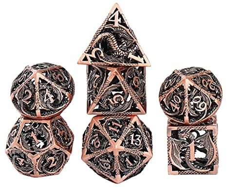 Würfel 7 STÜCKE Mini Hohl Metall Würfel Set aushöhlen Polyhedrale Würfel Set for Rollenspiel Spiel Gezinkte Würfel (Size : Red Copper)