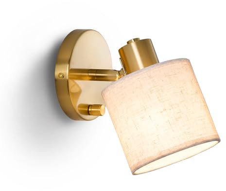 Lightess Wall Light with Switch Dimmable Gold Wall Sconce with Beige Linen Fabric Lampshade E27 40W Indoor Bedside Wall Lamp for Bedroom Living Room Hallway