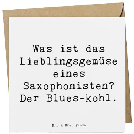 Mr. & Mrs. Panda Deluxe Karte Spruch Saxophon Blues - Geschenk, Musik, Humor, Hochwertige Klapp, Profimusiker, Musikgeschichte, Einsteiger, Musikzimmer, Solo, Gemüse, Illustrationen, Gruß, Hochzeits