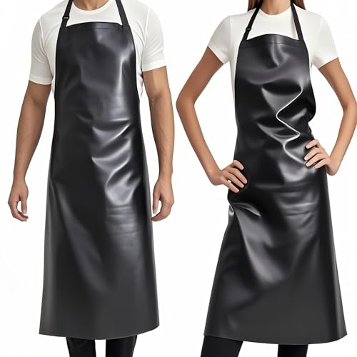GoldPig 2 Pack Waterproof Apron Rubber Vinyl Heavy Duty Aprons for Adults - Chemical Resistant Adjustable Bib 40 Extra Long Industrial Work Apron for Grilling Dishwashing Lab Kitchen Butcher