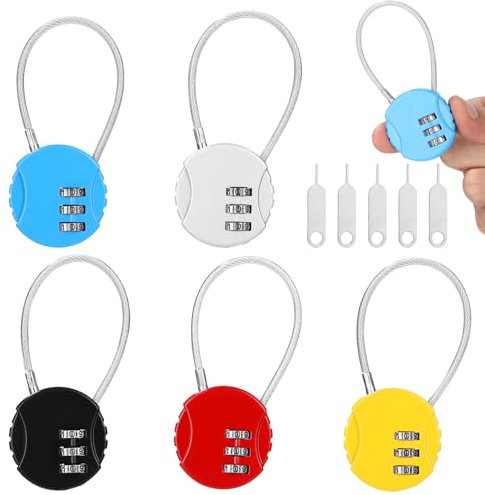 5 Stück Zahlenschloss,Kofferschloss Zahlenschloss,3 Stellig Kleines Schloss mit Zahlencode aus Metall Vorhängeschloss Draht Rreisekoffer für Koffer Gepäck Reise Tasche Spind Tür Schränke