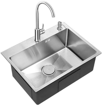 GODFSAHG Évier de Cuisine en Acier Inoxydable brossé, évier de Cuisine intégré, cuve Simple, avec raccords de vidange, Bassin carré sous Plan, Piscine pour Lave-Vaisselle Domestique (60 x 4