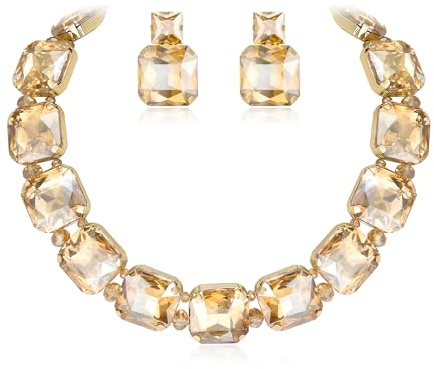 EVER FAITH Schmuckset Statement Quadratische Kristall funkelnde Strass Halskette Ohrringe Set für Damen Party Prom