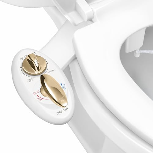 LUXE Bidet NEO 320 - Warm Water, Dual Nozzle, Self-Cleaning, Non-Electric Bidet Attachment for Toilet Seat, Adjustable Water Pressure, Rear & Feminine Wash (Gold)