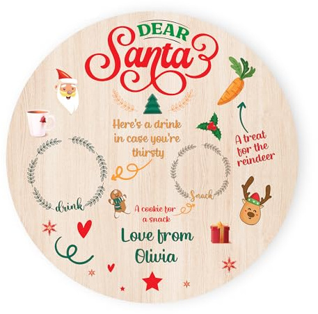 Star Online Personalised Santa Plate Christmas Eve Treats Reindeer Food Wooden Plate Round Board (25CM X 25CM (Custom Name)