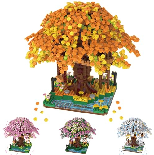 Ensemble de mini blocs de fleurs de cerisier artificielles pour adultes, printemps/été/automne/hiver, série de plantes de beauté, ensemble de bouquets, convient pour cadeau/décoration de la maison