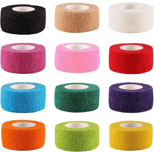 Aililong Selbstklebender Verband - Fixierbinde Selbsthaftend - Bunte Elastischer Verband zum Schutz des Körpers oder bei schmerzhaften Schwellungen - 12 Rollen Selbsthaftender Verband