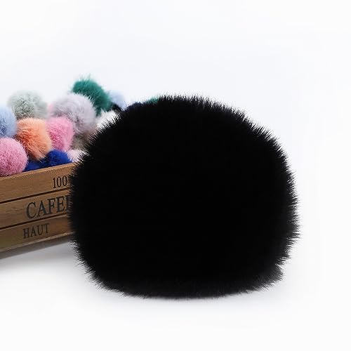 YKAFADE 10 Stück 12cm Kunstfell Pompon Bommel für Mützen und Beanies Fellpompon mit Elastischem Gummiband Pompons zum Basteln für DIY Hüte, Taschen, Schals, Schuhe, Schlüsselanhänger -Schwarz