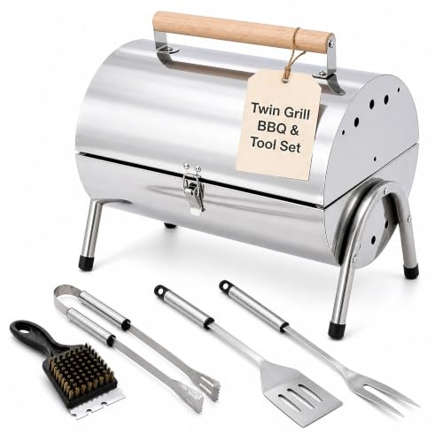 Garden Mile Grand barbecue à charbon de bois en acier inoxydable avec poignée en bois pour maison, bar, fête de jardin