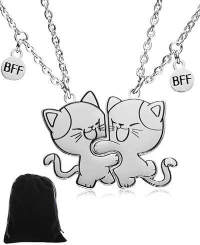 FDCGAS 2 pcs collana con ciondolo gatto abbinato per ragazze, collana di amicizia gatto in acciaio inossidabile BFF, collana con ciondolo sorelle, regalo di gioielli per amicizia, per amanti,amici