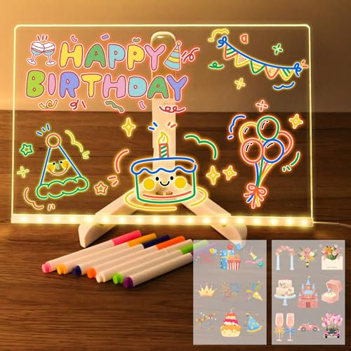 Joellfuner Tableau Acrylique Lumineuse Message LED, Tableau D'Affichage LED avec Couleurs, Led Message Board, Tableaus D'écriture LED, Essuyable, avec Autocollant de Transfert, pour Enfants, Fille