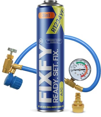 FIXFY Juego 3 en 1: manguera con manómetro + adaptador + refrigerante de repuesto R1234YF con aceite y sellador, para vehículos a partir de 2017 – rellenar el aire acondicionado