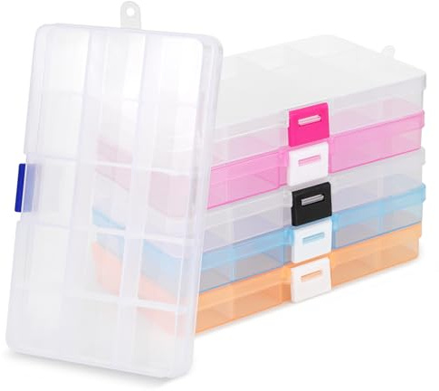 Lanovuto 6 Stück 15 Gitter Sortierboxen für Kleinteile mit Verstellbaren Fächern, Plastik Sortierbox Schmuck, Kleinteile Organizer, Aufbewahrungsbox, Sortierkasten, für Schrauben, Perlen, Ohrring