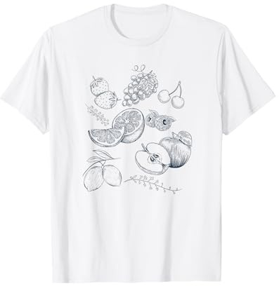 Vintage Fruits And Berries Retro Grapes Apple Raspberry, 90s T-Shirt