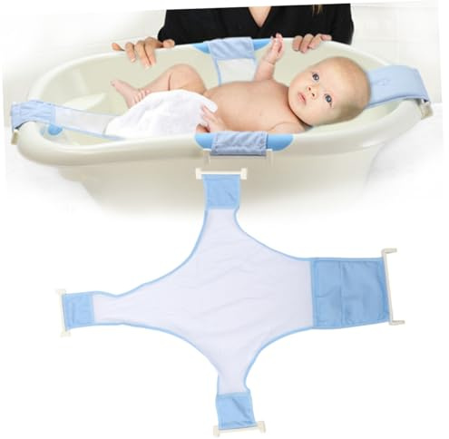 BESPORTBLE Babybadewannensitz Stütznetz für Neugeborene Hellblau Rutschfest Verstellbar aus Flexiblem Netzgewebe mit Pp Schnalle für Sicheres Baden