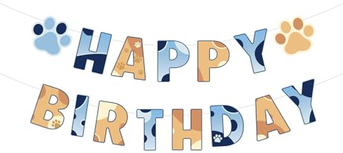 SAVITA Dog Happy Birthday Banner, Pre-Strung Cute Cartoon Themed Party Banner Party Decoration Supplies for Boys and Girls Birthday