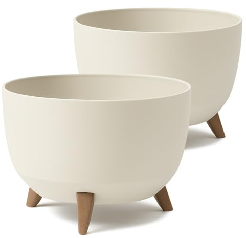 Tymar Blumentopf mit Füßen, Blumenübertopf für draussen, Übertöpf groß, Schale für solarbrunnen, terrassenkübel rund_Roma ((2pack) Beige; ø 29 cm)