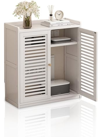 HARELA Armario de Almacenamiento para Router WiFi, Gabinete de Almacenamiento Multimedia para el hogar, Regleta de enchufes y Organizador de Cables Ocultos(White,67cm/26.4in)