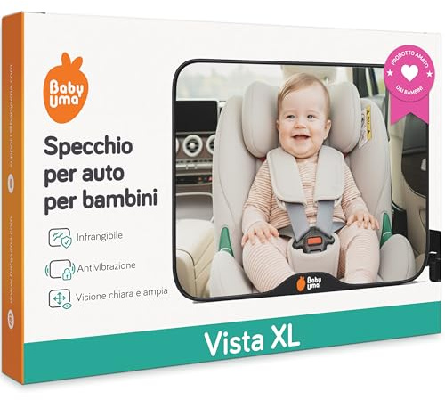 Specchietto Retrovisore Bambini Baby Uma - Specchietto Retrovisore Auto Infrangibile, Facile da Montare, Specchio Auto Neonato Sedile Posteriore, Specchio Macchina Neonato (24 x 16 cm)