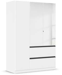 Rauch Möbel Costa, Kleiderschrank, Farbe Weiß, Breite 136 cm | Schrank, 3-türig, Spiegel, 2 Schubladen, Push-to-open, Zubehör Classic, für Schlafzimmer, Kinderzimmer, Babyzimmer, Garderobe