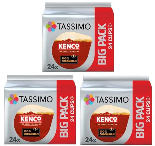 Tassimo Kenco Colombian Coffee Pods x24 (Pack of 3, Total 72 Pods)