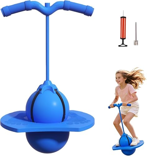 PZCC Hüpfball Kinder & Erwachsene,Springball mit Griff und Luftpumpe,Tragkraft bis 300 kg,Balance Hüpfball für Kinder ab 6-8 Jahre,Outdoor Spielzeug (Blau)