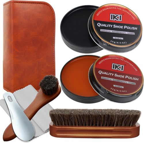 IKI Kit d'entretien pour chaussures en cuir - Cire incolore de qualité supérieure - Crème noire pour chaussures