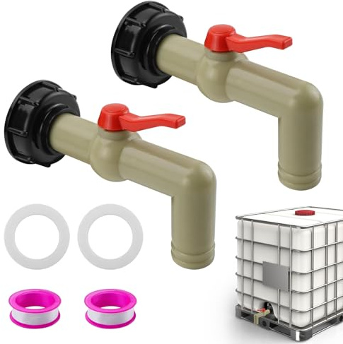Sunyunze 2 Pièces Robinet Cuve 1000l ibc S60x6 Sortie 32mm Adaptateur | avec Rondelle Ruban Adhésif pour Plastique Robinet Cuve Plastique pour Citerne de Pluie (Dn40/50)