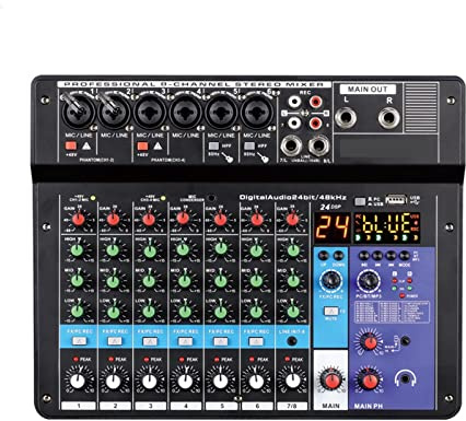 DJ-Mixer, Professioneller tragbarer 6-Kanal-Mixer Sound-Mischpult Computereingang 48 V Leistungsnummer Live-Übertragung A6