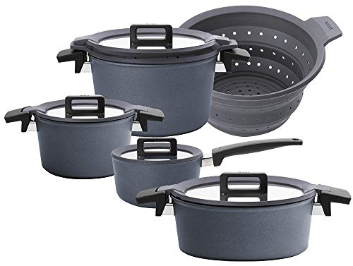 Woll Topfset Mit Induktion Concept Plus 5 Teilig Mit 2x Kochtopf 20cm Und 24cm 1x Stieltopf 1x Kasserolle 24cm Und Siebeinsatz 24cm Inklusive Deckel Und Antihaftversiegelung