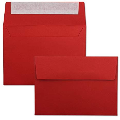 200x Briefumschläge leuchtend Rot DIN C6 Format 11,4 x 16,2 cm - Haftklebung - Kuverts ohne Fenster - Weihnachten, Grußkarten & Einladungen - Für A6 & A4 Papier
