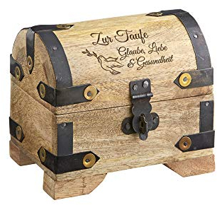 Casa Vivente Baúl de tesoro con grabado para bautizo, diseño de paloma, caja de madera clara, regalo de bautizo