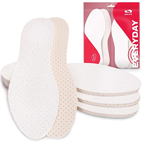 SULPO Lot de 4 paires de semelles pieds nus en coton éponge avec amortissement en latex, semelles intérieures contre la transpiration pour des pieds frais, Pour homme et femme, Blanc., 40 EU