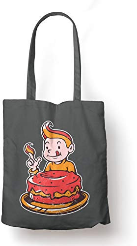 BLAK TEE Cute Boy and The Cake Organic Cotton Reusable Shopping Bag Grey