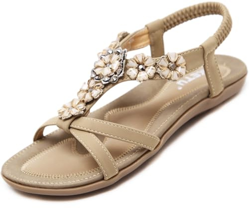 Acfoda Sandales Femme Été Confortable Bohême Plates Chaussure F Beige 37